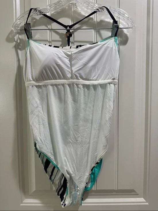 Trina Turk Tropical Leaf One-Piece Swimsuit in Teal and White - Picture 5 of 7